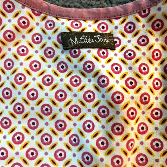 Matilda Jane Pink Block Multi Print Sleeveless Royalty Knit Dress - EUC-Girls 6 - Picture 7 of 8